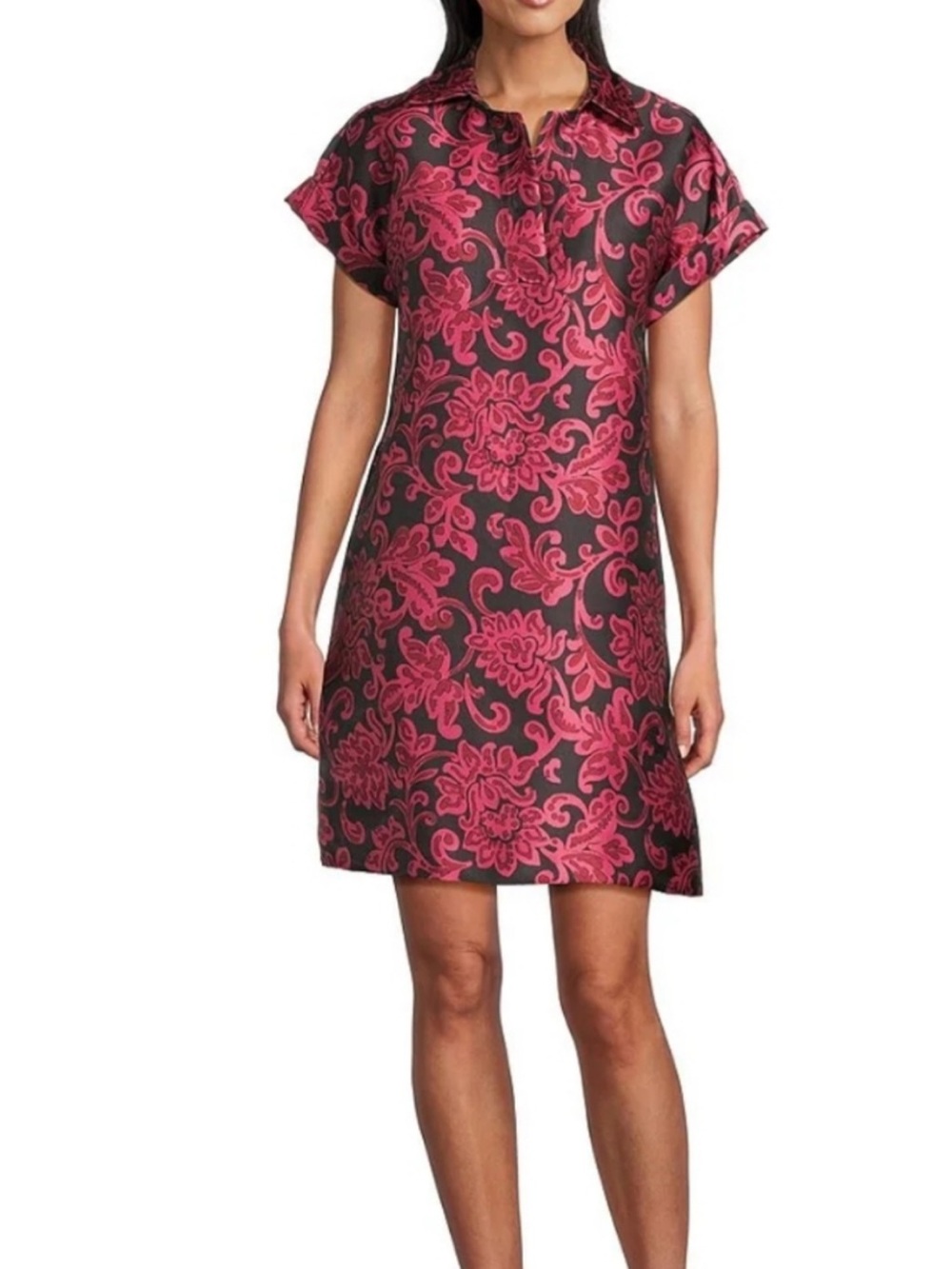 Preston & York NWT Size 12 Rouge and Black Floral Short Sleeve Tunic Dress